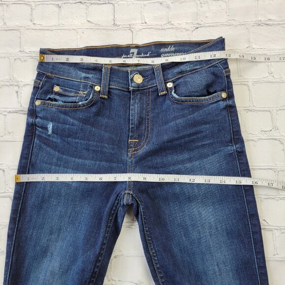 7 for all mankind woman’s dark blue distressed ankle ginevere jeans size 26 - Picture 6 of 12